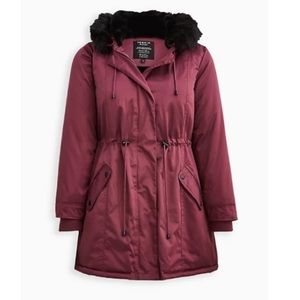 FUR-LINED PARKA - NYLON HOODED FAUX FUR TRIM PURPLE